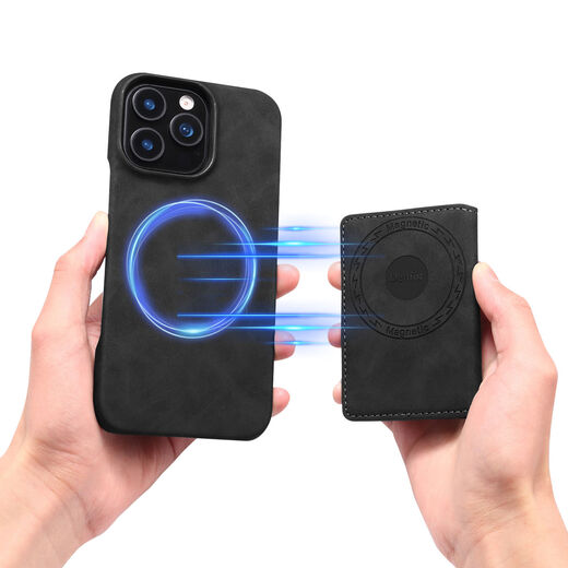 Shitong geeignet für iPhone16e Mobiltelefon Hülle Apple 15Promax Split Magnetic Card Bag Mobiltelefonkarte 16Plus Wireless Ladekartenbeutel 15 Schutzhülle Schwarzes iPhone 15