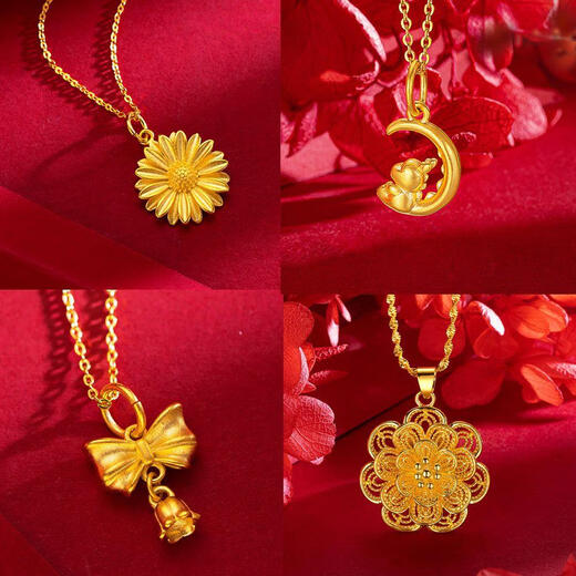 MHFDO old phoenix quality Vietnamese sand gold necklace women's 999 pure gold 18K gold-plated bow flower pendant clavicle heart-to-heart O-word necklace