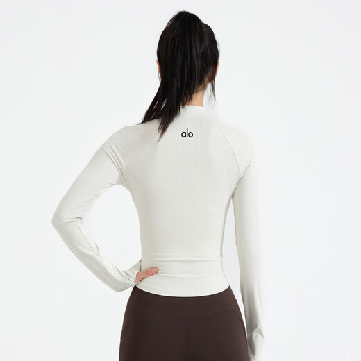 ALO YOGA Yoga Wear Autumn ALO Same Style Slim Jacket Slim Long Sleeve Sports Top Pilates Fitness Women Alo Threaded Yoga Wear - Milky White M