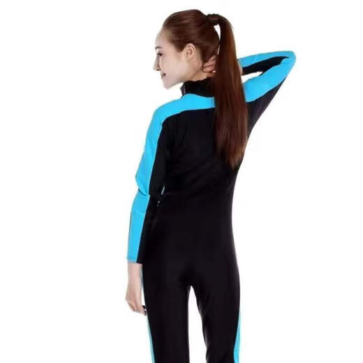 Gu Jianmu plus fat plus size one-piece long-sleeved trousers seaside waterproof female large size conservative couple swimsuit wetsuit male (blue) XL (recommended 130Jin Jin is equal to 0.5kg -160Jin Jin is equal to 0.5kg)