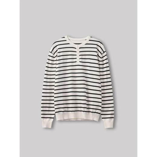 2025 New Men's Bottoming Sweater Korean Style Loose Henley Collar Contrast Color Striped Long Sleeve Sweater Dark Gray 2XL