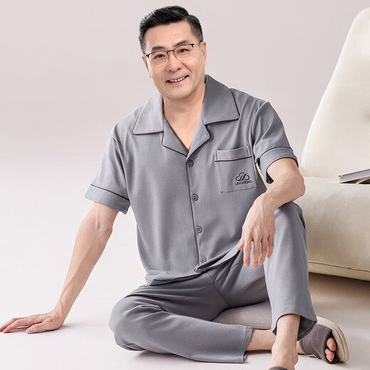 
Yalu Middle-aged and Elderly Men's Pajamas Pure Cotton Short Sleeve Long Trousers Spring and Summer Middle-aged Home Suit Summer Thin Set LMSJ9214 XL (130-150Jin [Jin equals 0.5 kg])