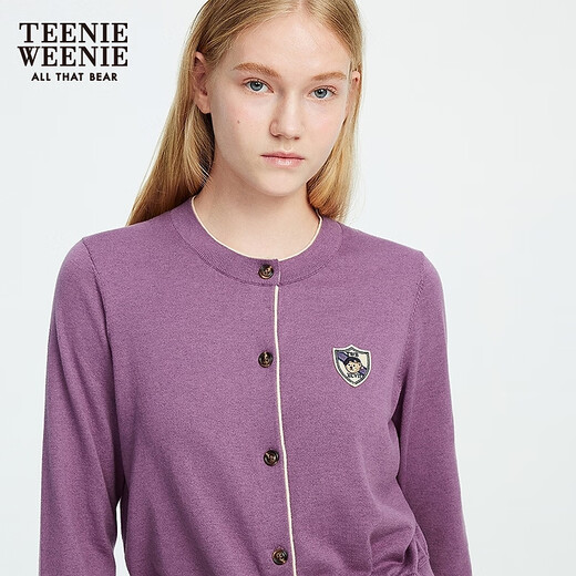 Teenie Weenie小熊女装毛衣2025年秋季新款时髦拼接假两件针织开衫 紫色 M