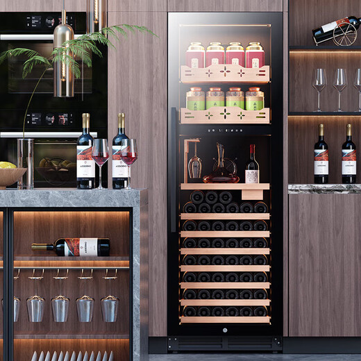 Baikelen variable frequency wine cabinet embedded constant temperature wine cabinet zero-embedded refrigerator compressor air-cooled frost-free liquor wine display cabinet transparent beverage tea household living room transparent 1.6 meters | dual temperature | multi-functional model | 268L thin model