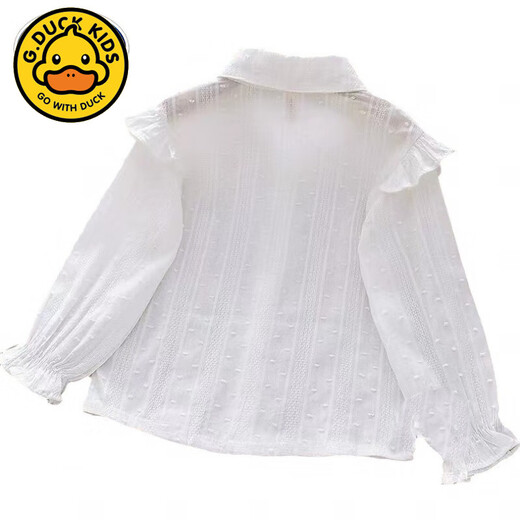 G.duck little yellow duck children and girls white shirt pure cotton edge long-sleeved shirt spring and autumn style primary and secondary school uniform women's top 021 white cotton 140cm