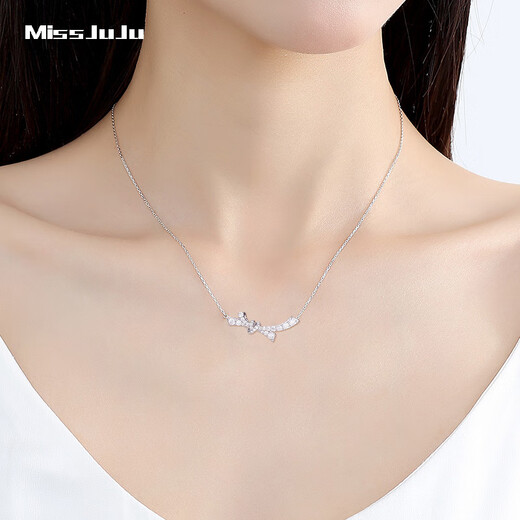 Miss JuJu Platinum Butterfly Dream Streamer Necklace for Women pt950 White Gold Inlaid with Moissanite Diamonds Light Luxury Gift for Wife Butterfly Dream Streamer Platinum Necklace (Inlaid with Moissanite Diamonds) + Certificate + Rose Gift Box