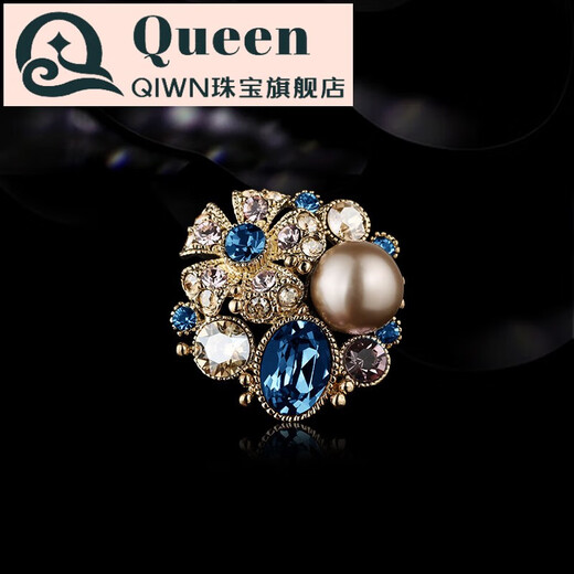 QIWN French Eternal Austrian Crystal Brooch Temperament Corsage Autumn and Winter Clothing Collar Pin Accessories Corsage Phantom Blue
