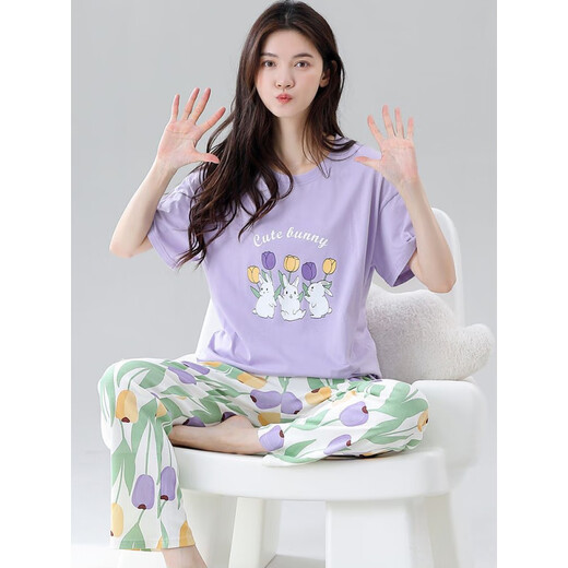 Yalu pajamas for women in summer cotton short-sleeved trousers cartoon sweet girl summer home clothing set Z9711 Woodpecker genuine XL [recommended 120-140Jin [Jin equals 0.5 kg] wear]