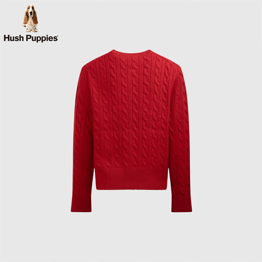 Hush Puppies Delicate and Warm Women's 2025 Autumn and Winter New Versatile Basic Wool Cable Cardigan Sweater Retro Red M