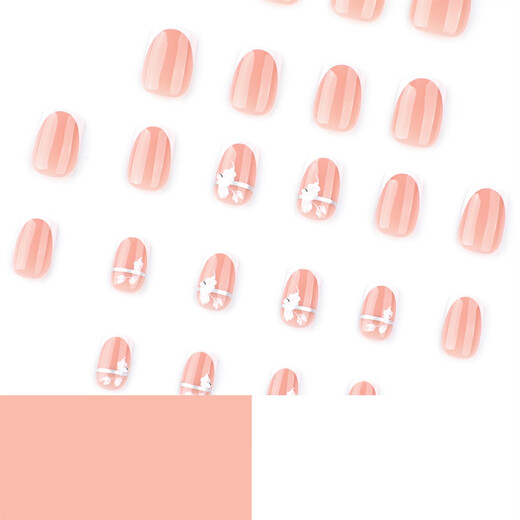 White spring hand-wearing nail short square armor French white edge nail art nail sheet white flower fake nail nail JP3884