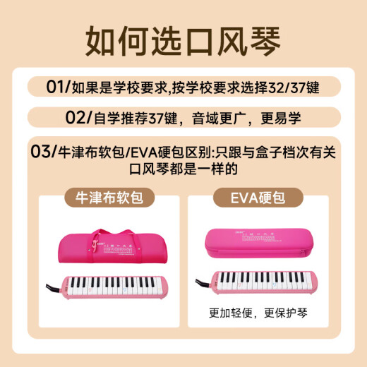 Qimei Klassenzimmer Musikinstrument 37 Key DHS Oral Organ Blau Oxford Stoffpack mit Blasrohrmündungsmaterial