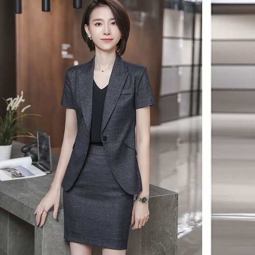 喆炜西装外套女2025夏季新款正装套装薄款夏小西服职业装时尚工作服 简6901蓝色上衣+9901裙子 S