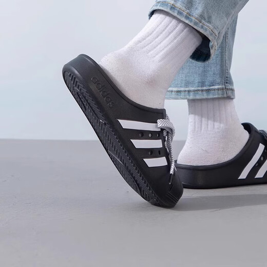 ADIDAS Adidas men's shoes 2025 summer new comfortable and versatile women's shoes outdoor beach sandals casual and light slippers JH9848 black/white fake one compensation ten 42