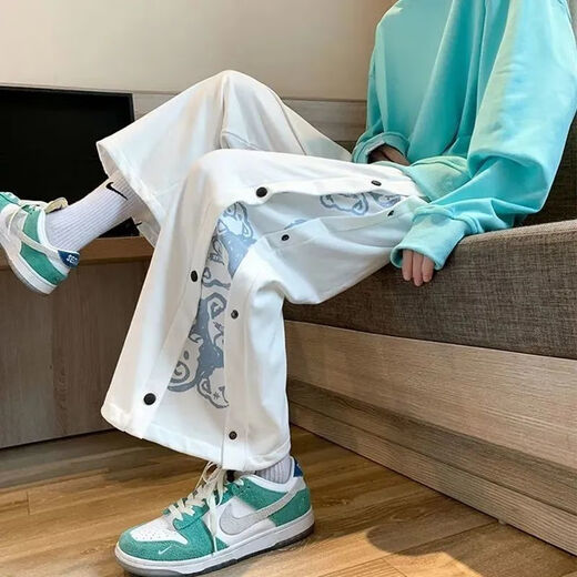 Ejot Breastted Casual Hosen Herren Sport mit Breithöfen mit breiten Beinen losen gerade und vielseitige Casual High Street 2025 Neue Style-Hosen K66-White_ [] 2xl