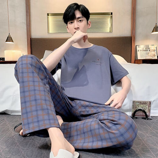 Arctic Velvet Pyjamas Herren Sommerbaumwoll-Kurzarmhosen Hauskleidung für Studenten mittleren Alters im Frühjahr und Herbst Lose großer Dünn-Set H9928 (Kurzärmel-Shorts) L (Empfohlen 90-110jin [Jin gleich 0,5 kg]))