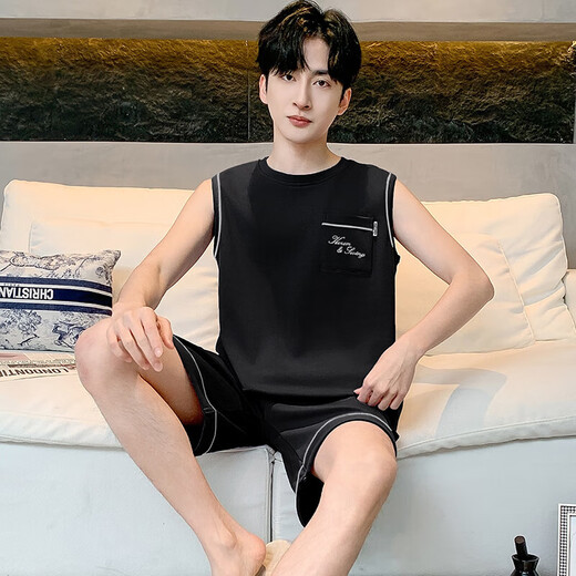 
2025 new summer men's pure cotton pajamas set casual vest shorts for outdoor wear OMM13062 3XL