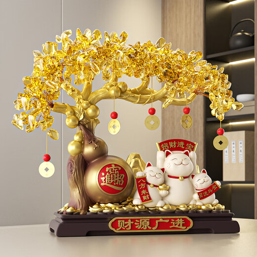 Guanjunhao New Chinese Style Fortune Tree Lucky Cat Ornament Living Room Entrance Office Decoration New Store Opening Gift Housewarming Gift Caiyuan Guangjin Fortune Tree Lucky Cat Color Box JD Logistics