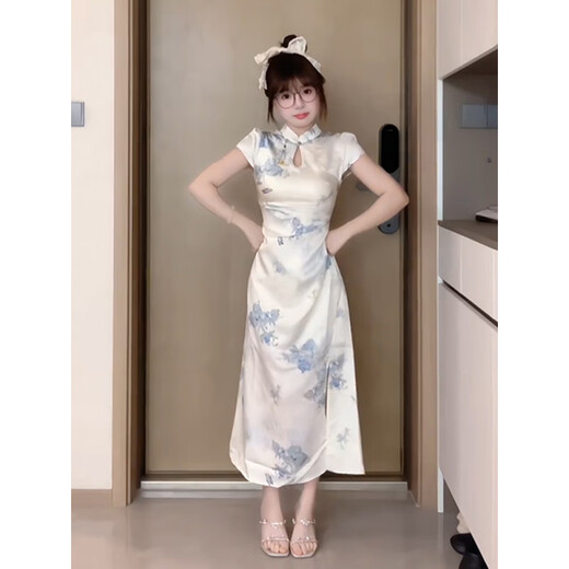 Jupe Yun Xun pour femmes en été 2025 Nouveau style chinois Zen Cheongsam pour les femmes en été Nouveau petit collier debout Buckle 9859 Cheongsam S
