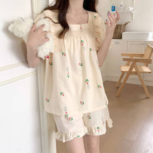 桑琴少女生睡衣女士夏季薄款大码公主风短袖短裤可爱春夏天家居服套装 693粉色 M (建议体重80-100斤)