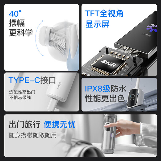 BAIR i6 large-screen visual smart blue light whitening set sweeping sonic electric toothbrush deep cleaning adult automatic soft-bristled gum protector for girlfriends and boyfriends new product i6 pink