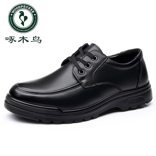 Woodpecker head layer cowhide leather shoes for men in summer hollow casual anti-slip soft sole middle-aged and elderly shoes daddy shoes wear-resistant new black single shoes 6627 38 men's x standard ruler b