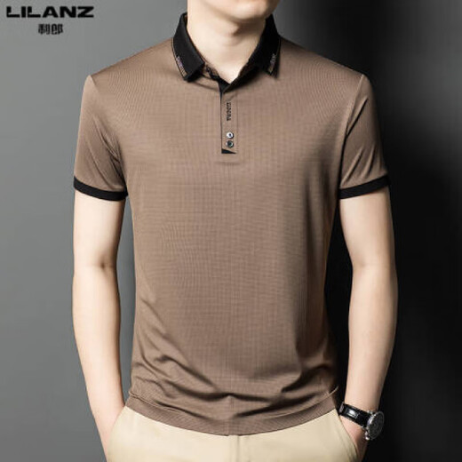 
Lilang 2025 new men's short-sleeved T-shirt summer ice silk lapel top middle-aged and young business casual POLO shirt brown 13573 brown 13573 M 165