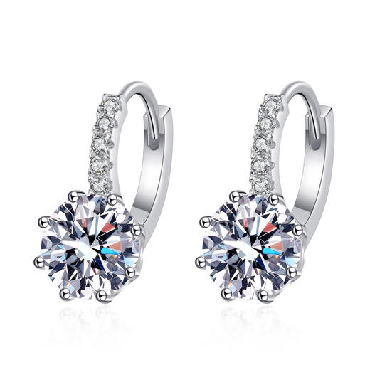 Century-old Fenxiang PT950 platinum moissanite earrings for women, simple and elegant six-claw earrings, earrings, earrings for girls, 2 carat pair