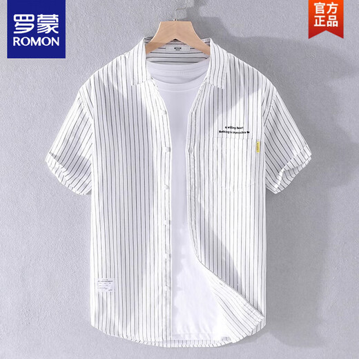 Romon Hommes à manches courtes rayées Summer Summer mince top lâche japonais Coton Coton Coton Contracté Contrôlé 9721 blanc M 100Jin [Jin est égal à 0,5 kg]