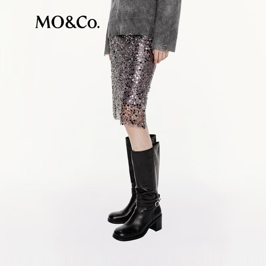 Mo/co. [C+ Series] Юбка 2025 Осенью новые продукты Seiko Sequin Beadered Patching Art MBE3SKT036 Silver Grey S S
