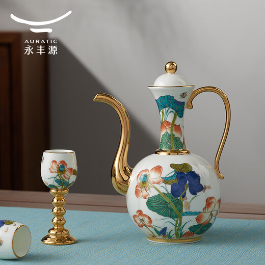 Yongfengyuan Xingfu Heming 8-head/14-head ceramic Chinese white wine glass, jug and wine set, housewarming gift, New Year, 8-head wine set