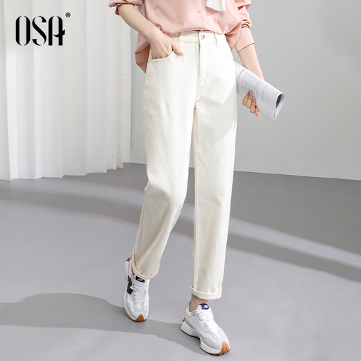 
Osa white straight jeans for women in spring and autumn 2025 new high-waisted slimming daddy's cigarette trousers