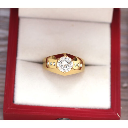 QUAMER's new Korean style 18K gold-plated simulated platinum ring men's titanium steel index finger ring wedding bracelet gold US size 7 (inner circumference about 55 mm)