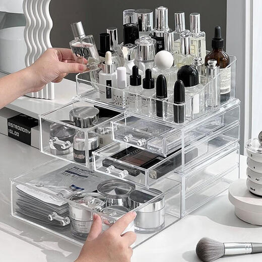 Caja de almacenamiento de productos de tigre sranqi Caja de escritorio Cajón de escritorio Costante transparente Coserante Tienda de cuidado de la piel* Top grande extraíble + Two-bomba-SF9249