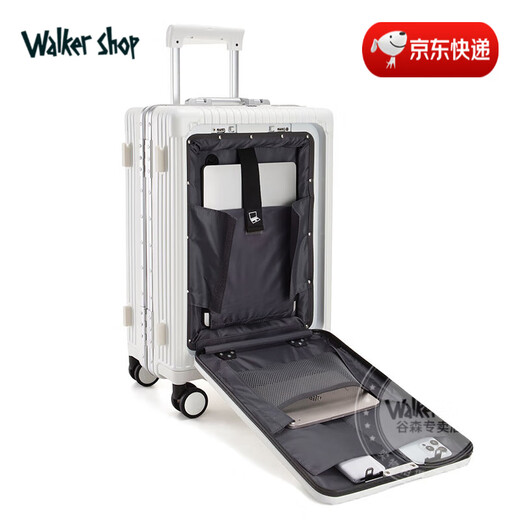 Walker Shop【品牌精选】行李箱商务出差拉杆箱多功能前置开口旅行箱登机箱 奶白色 18英寸 横款登机箱