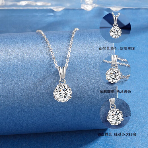 DRIG Diamond Silver Necklace for Women 2025 New Moissanite Diamond Exquisite Light Luxury Niche High-Sense Level Gift for Girlfriend’s Birthday One-Carat Snowflake Necklace + Exquisite Brand Gift Box