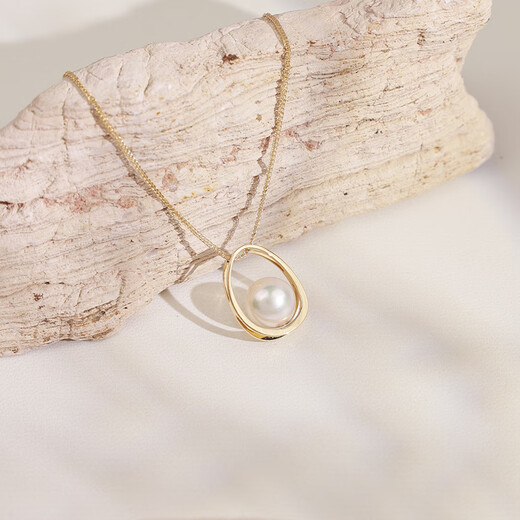 BEAUFINA jewelry Akoya natural seawater pearl necklace female Aurora perfect circle guardian 18K gold pendant clavicle chain Aurora goddess level 7.5-8mm+18K gold chain