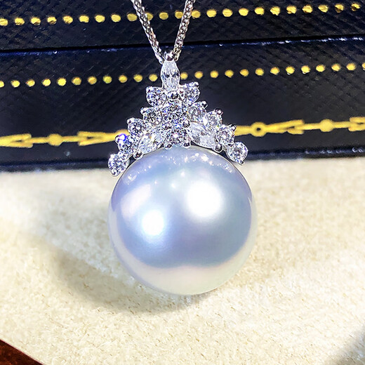 DENIOT Australian South Sea Pearl Pendant Necklace 18 Gold Single Diamond Freshwater White Pearl Necklace Colored Pearl Pendant Free 13-14mm