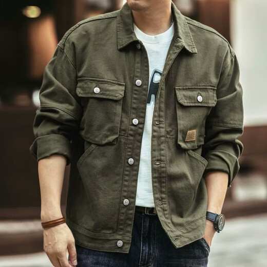 American Heavyweight Retro Denim Jacket for Men Spring and Autumn 2025 New Trendy Brand Trendy Casual Spring Workwear Jacket for Men Black Regular L Recommendation 110Jin Jin is equal to 0.5kg -130Jin Jin is equal to 0.5kg