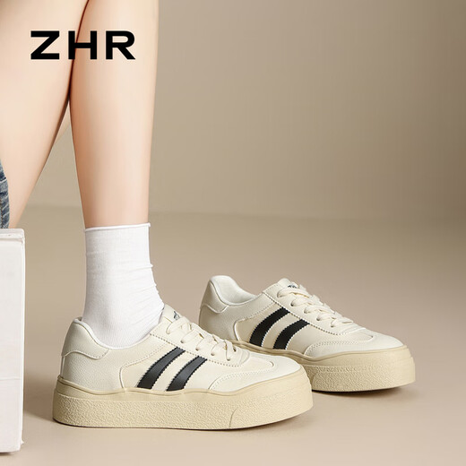 ZHR women's shoes new moral training shoes for women's classic board shoes flat white shoes for women versatile age-reducing lightweight soft sole casual shoes Mi black 36