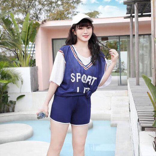 桑琴大码泳衣女遮肚200斤胖妹妹加肥加大码保守泳装温泉分体三件套装2 6625-白色 M (建议75-95斤)