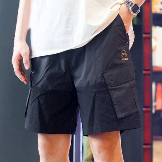 阿迪达斯（adidas）裤子男装 春夏季新款ins潮时尚梭织工装裤跑步训练健身短裤 HC9737/黑色 M 建议135-155斤