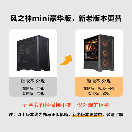 SAMA Wind God Mini Deluxe Edition, schwarzes Desktop-Computer-Hauptgehäuse, dreiseitiges Kühlnetz/Standard Typ C/Unterstützung für 360°-Wasserkühlung/8 Lüfterpositionen/drei Seiten staubdicht