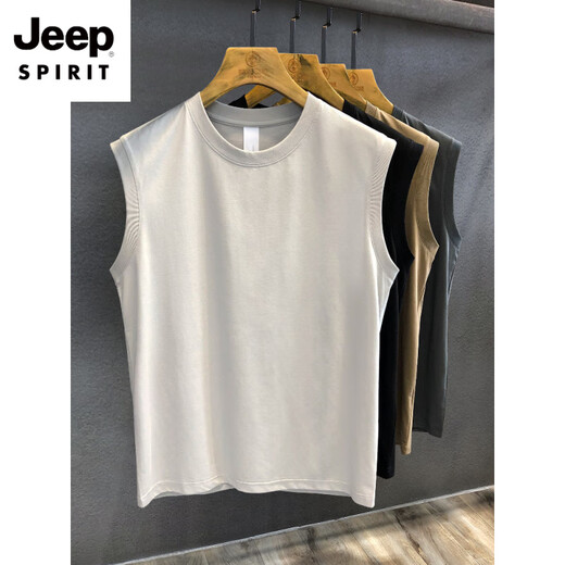 Jeep Spirit Summer New Long Velvet Cotton Fashion Brand Sports Mest Vest Мужская футболка с рукавами мужская американская жилетка светло-серая минималистская подгонка удобная версия M 90-105Jin [Jin равняется 0,5 кг]