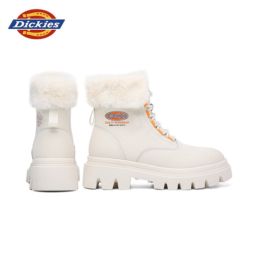 Dickies雪地靴女靴冬季新款马丁靴加绒保暖靴子女厚底增高棉鞋百搭短靴 米色 36