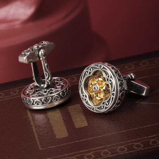 NOSSKISS international luxury brand design medieval cross iris flower element design retro 925 silver series cufflinks golden iris flower