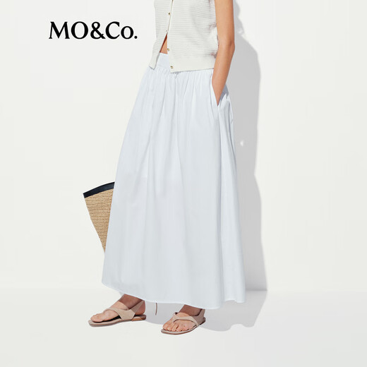 MO&Co.【C+系列】半身裙2025夏新品蓬松薄棉系带低腰小白裙MBE2SKT020 漂白色 M