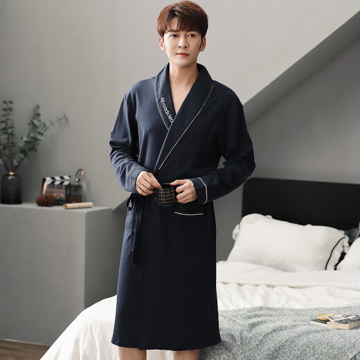 Fatty Boys tragen Frühlings- und Herbst und extra großer Nachthemd für Herren Pure Cotton Long Sleeves 240 Jin [Jin entspricht 0,5 kg] Fett Jungen Baumwollbademantel Pyjamas 16823 m Größe 80-100 Jin [Jin gleich 0,5 kg]