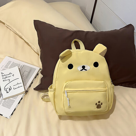 新款日系可爱帆布棕色奶白小熊卡通大容量百搭学生软妹双肩包书包 卡其色