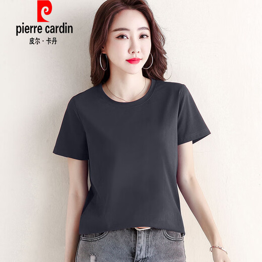 
Pierre cardin cotton short-sleeved T-shirt for women loose and versatile solid color round neck black base T-shirt summer top knitted 6172 black short-sleeved M (recommended 80-105 Jin [Jin equals 0.5 kg])