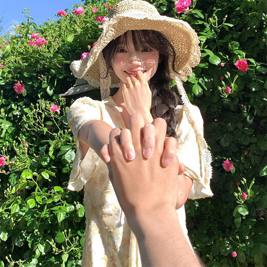 Memana straw hat French summer straw hat women's summer sun protection hat beach beach photography hat new lace sun hat beige